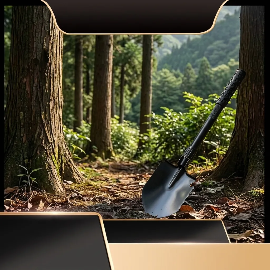 Multifunctional 50# Carbon Steel Folding Camping Shovel Tactical Entrenching Tool With Compass Saw Bottle Opener Survival Shovel For Outdoor Black