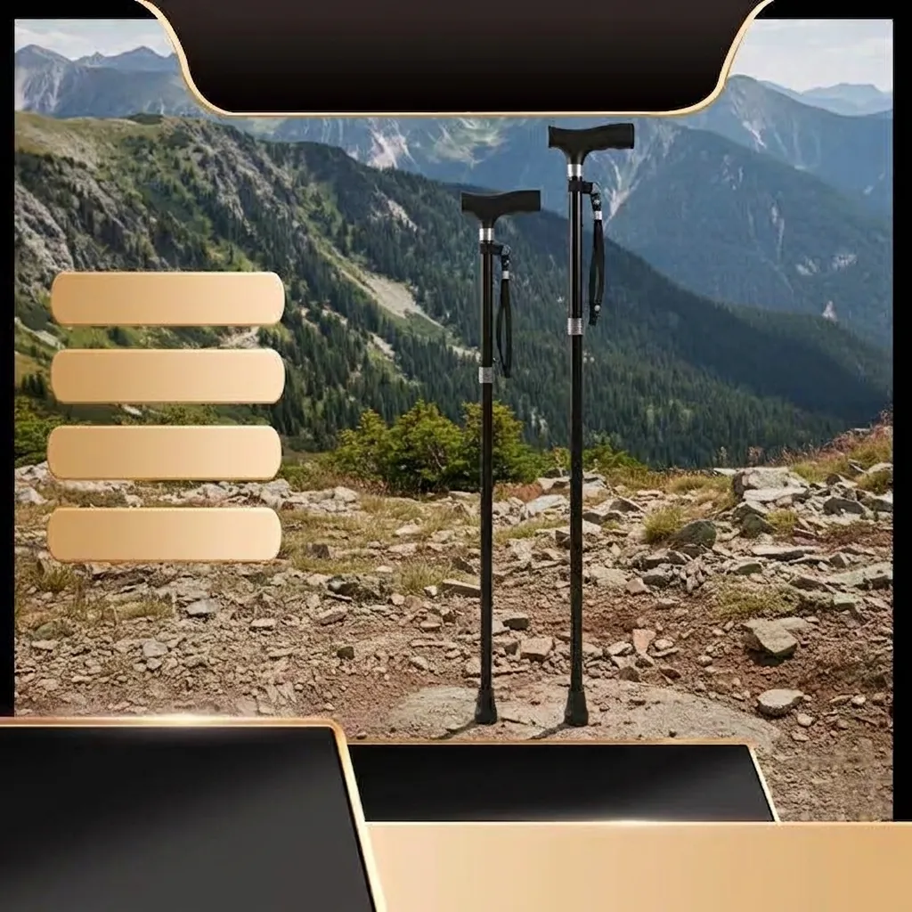 Bastone da Passeggio Regolabile in Lega di Alluminio per Anziani Stampella Telescopica Pieghevole con Luce LED e Impugnatura a T