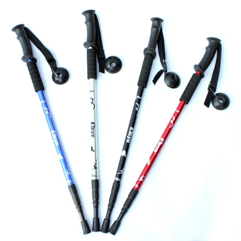 Bâton de Randonnée en Alliage d'Aluminium 3 Sections Réglable Absorption des Chocs Télescopique Canne pour Extérieur Trekking Escalade Femme Homme