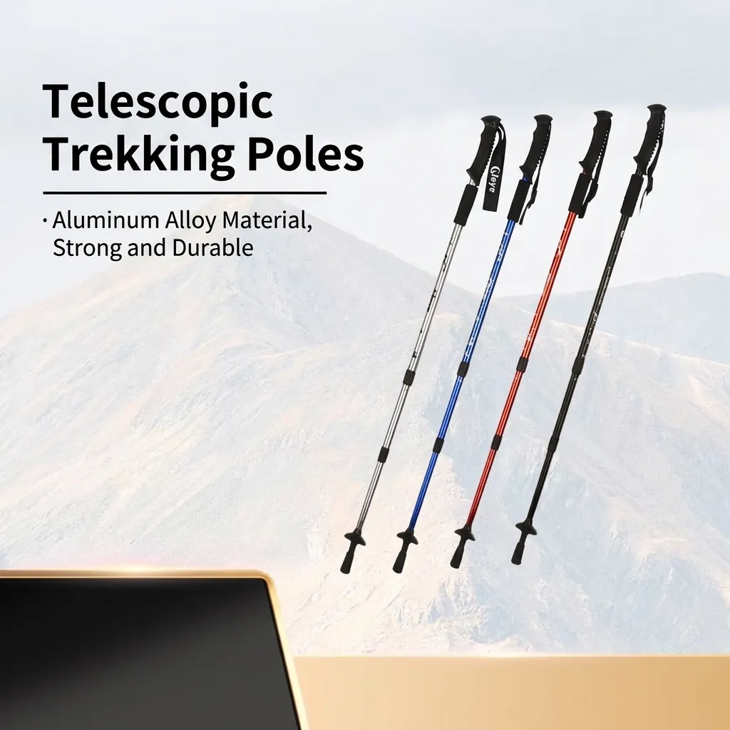 Aluminum Alloy Telescopic Trekking Pole Multisection Anti Shock Walking Stick For Hiking Climbing Outdoor Straight T Handle Pole