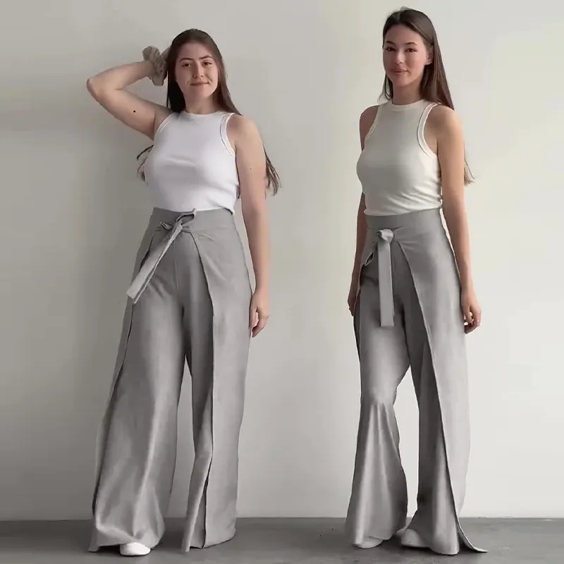 Damen Lässig Polyester Hohe Taille Schnürung Weites Bein Hosenrock Einfarbig Locker Culottes Für Sommer Urlaub Alltag