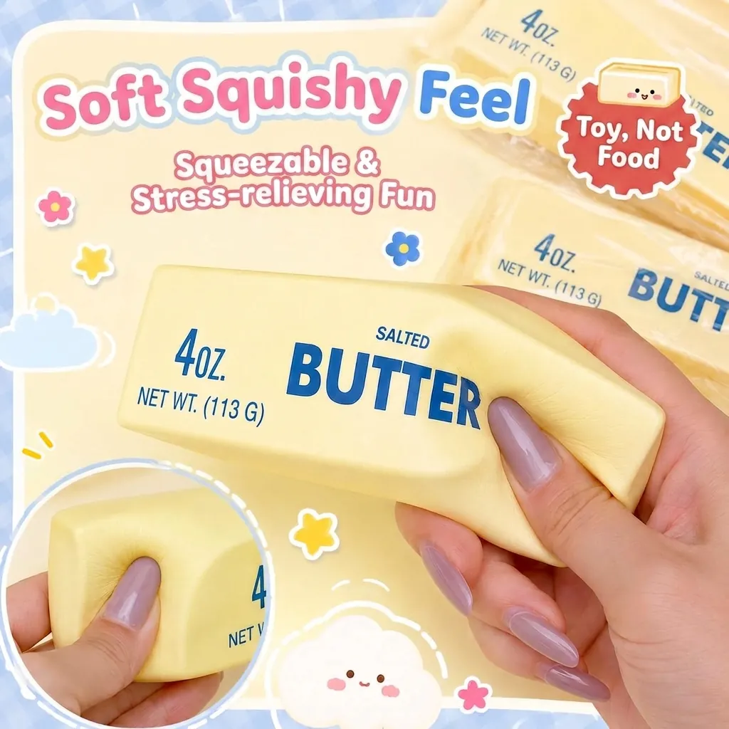Slow Rebound Butter Stick Squishy Stress Relief Toy Simulation Food Model Creamy Yellow Pink Soft Sensory Fidget Toy For Kids Adults