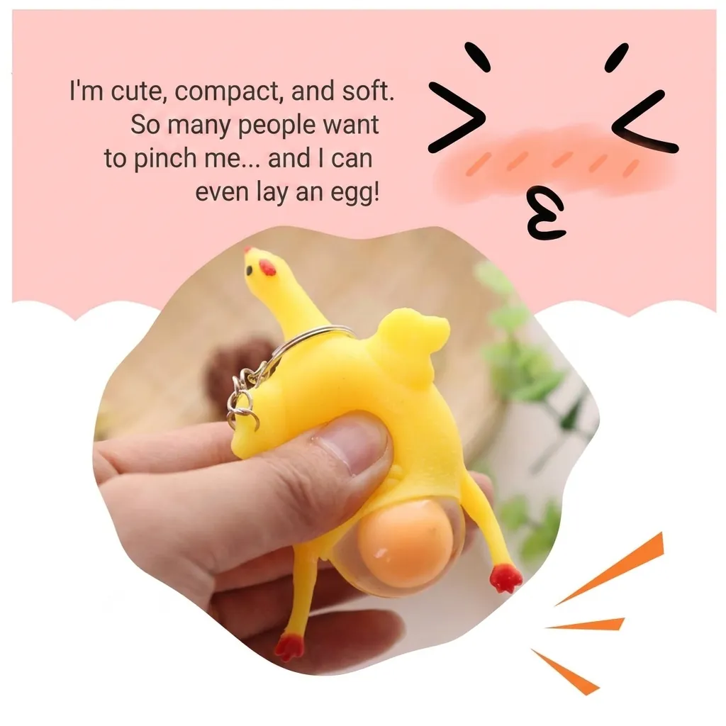 Divertido Juguete de Pollo Ponedor para Apretar de Caucho Suave Alivio del Estrés Squishy Llavero para Adultos Niños Broma Regalos de Fiesta