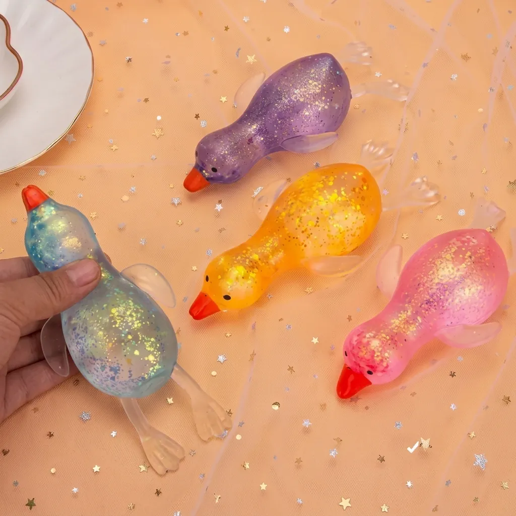 Juguete Squishy de Ganso con Lentejuelas Aurora Rebote Lento Alivio del Estrés Juguete de Pato para Niños Adultos Divertido Juguete Sensorial