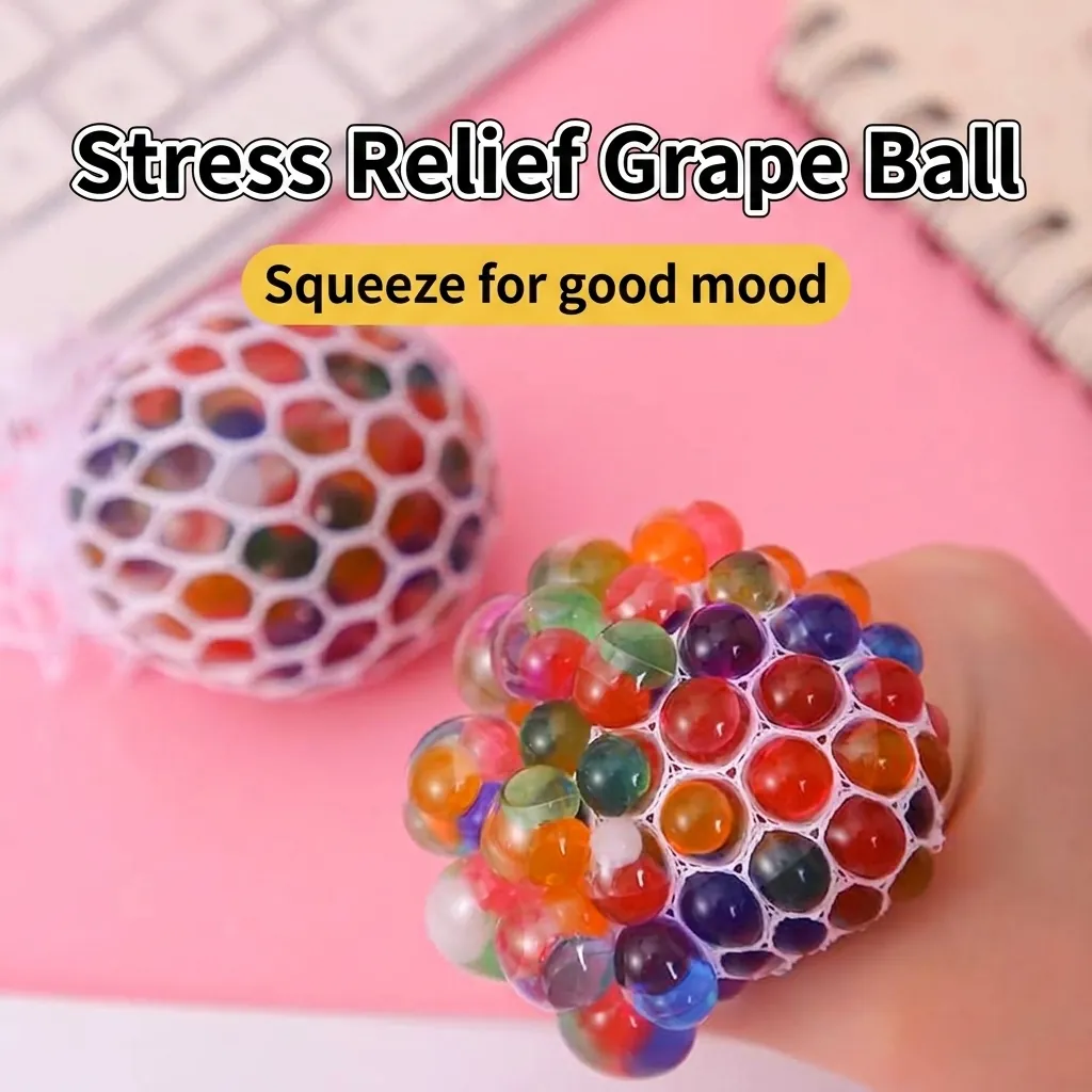 Stress Relief Squeeze Ball Mesh Squishy Grape Ball Sensory Fidget Toy For Adults Kids Anti-Anxiety Decompression Toy Multicolor