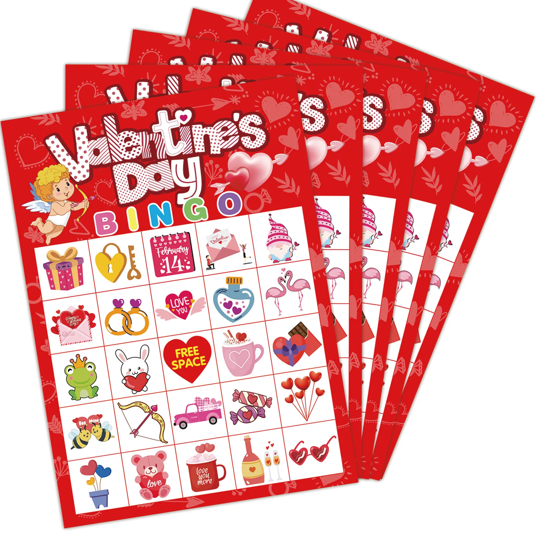 Valentine's Day Bingo Game Cards Red Heart Pattern Multiplayer Party Activity Board Games For Kids Adults Holiday Celebration