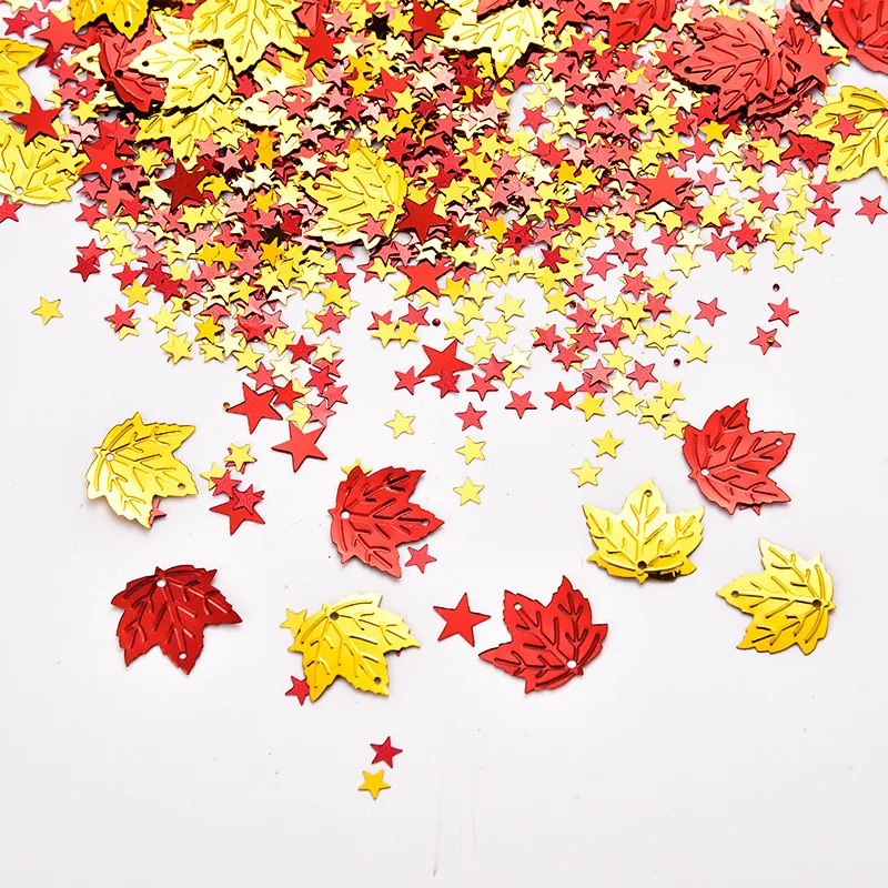 Thanksgiving Maple Leaf Star Table Confetti Sequins Gold Red PVC Metallic Glitter Decorations For Autumn Party Birthday Supplies