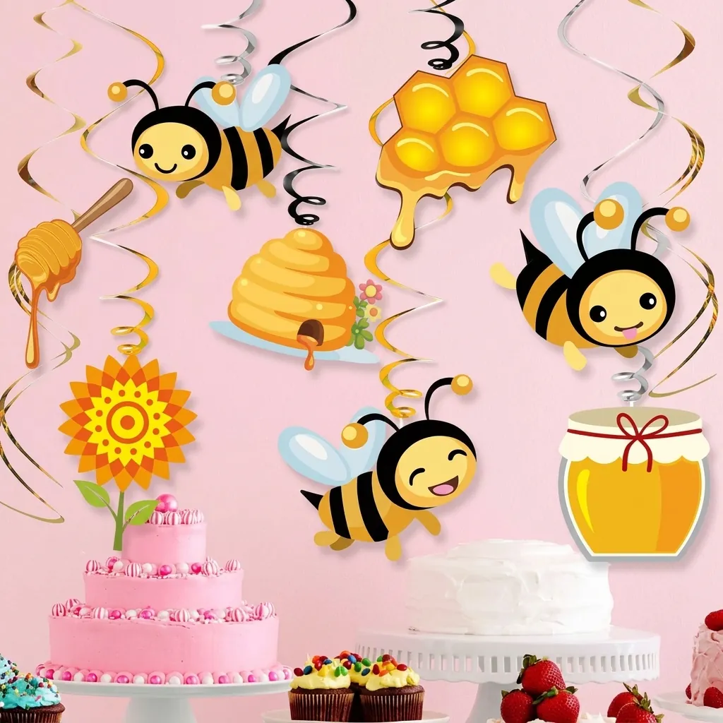 Decoraciones Colgantes en Espiral para Fiesta de Cumpleaños Tema Abeja Panal Girasol Espiral de PVC Adornos de Techo