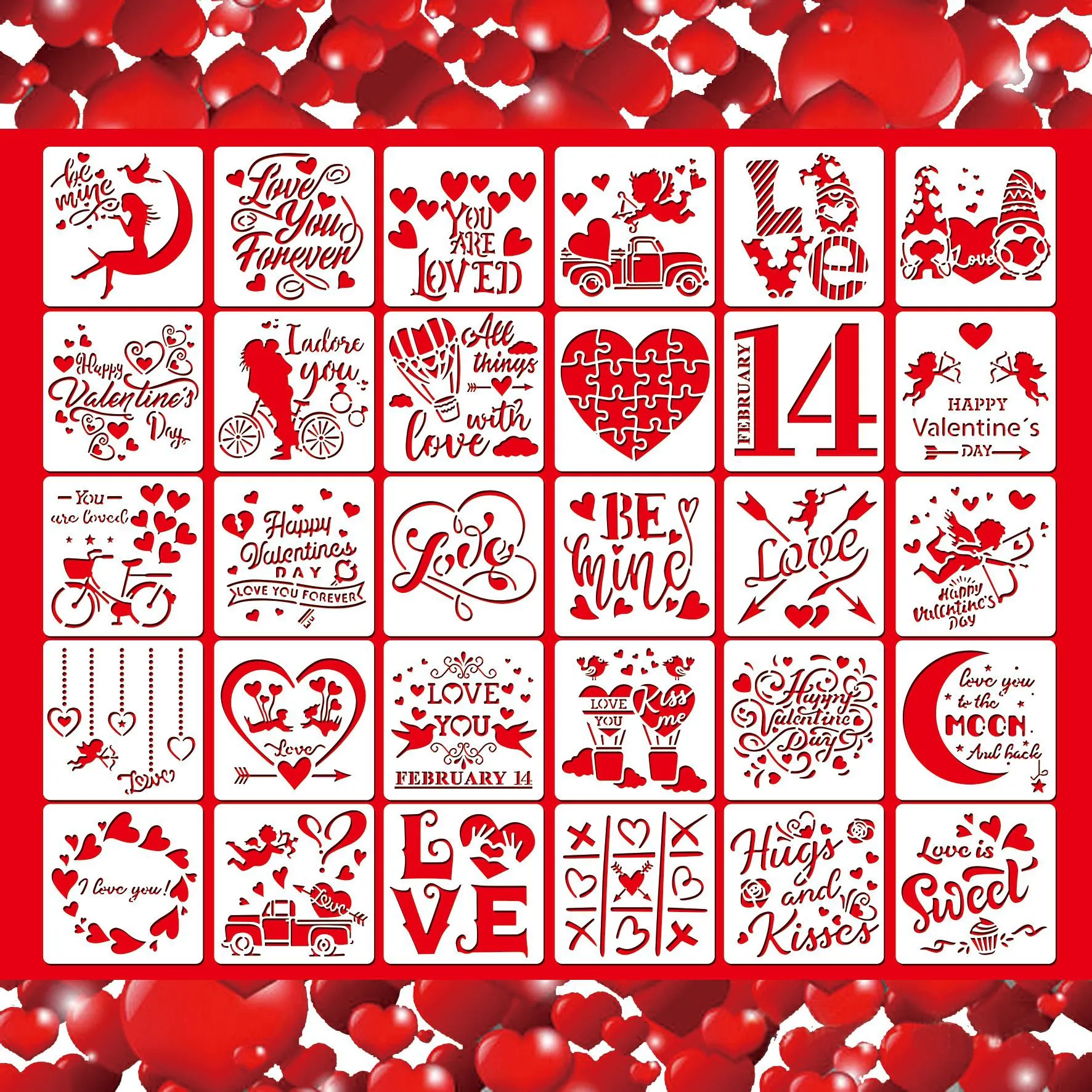 Stencil per Pittura di San Valentino Fai da te Cupido Cuore Romantico Modelli di Disegno Traforati per Decorazione Scrapbooking