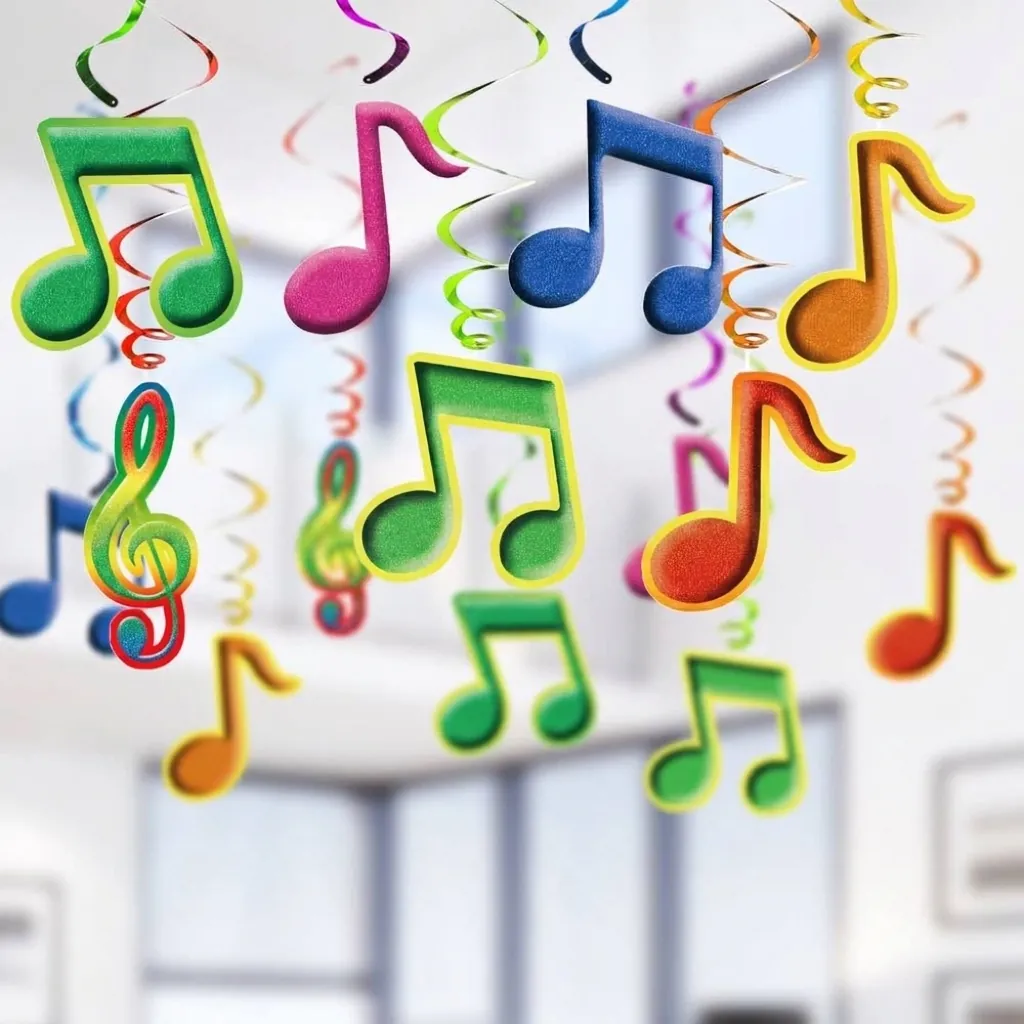 Notas Musicales Decoraciones de Remolinos Colgantes Coloridas Tema Musical Serpentinas de Papel Aluminio para Fiesta Cumpleaños Techo Decoración Escuela