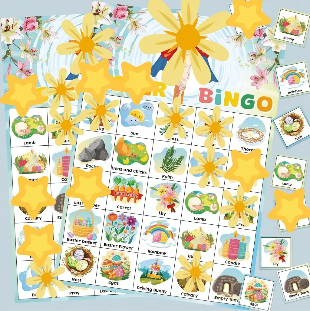 Pasen Bingo Kaarten Spel Set Voor Kinderen 24 Spelers Party Benodigdheden Met Paashaas Eieren Religieuze Elementen Papieren Spel
