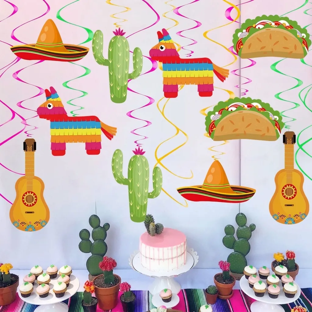 Mexikanische Fiesta Party Spiral Hängedekoration Kaktus Sombrero Piñata Taco Gitarre Themen Swirls Für Karneval Feier Dekoration