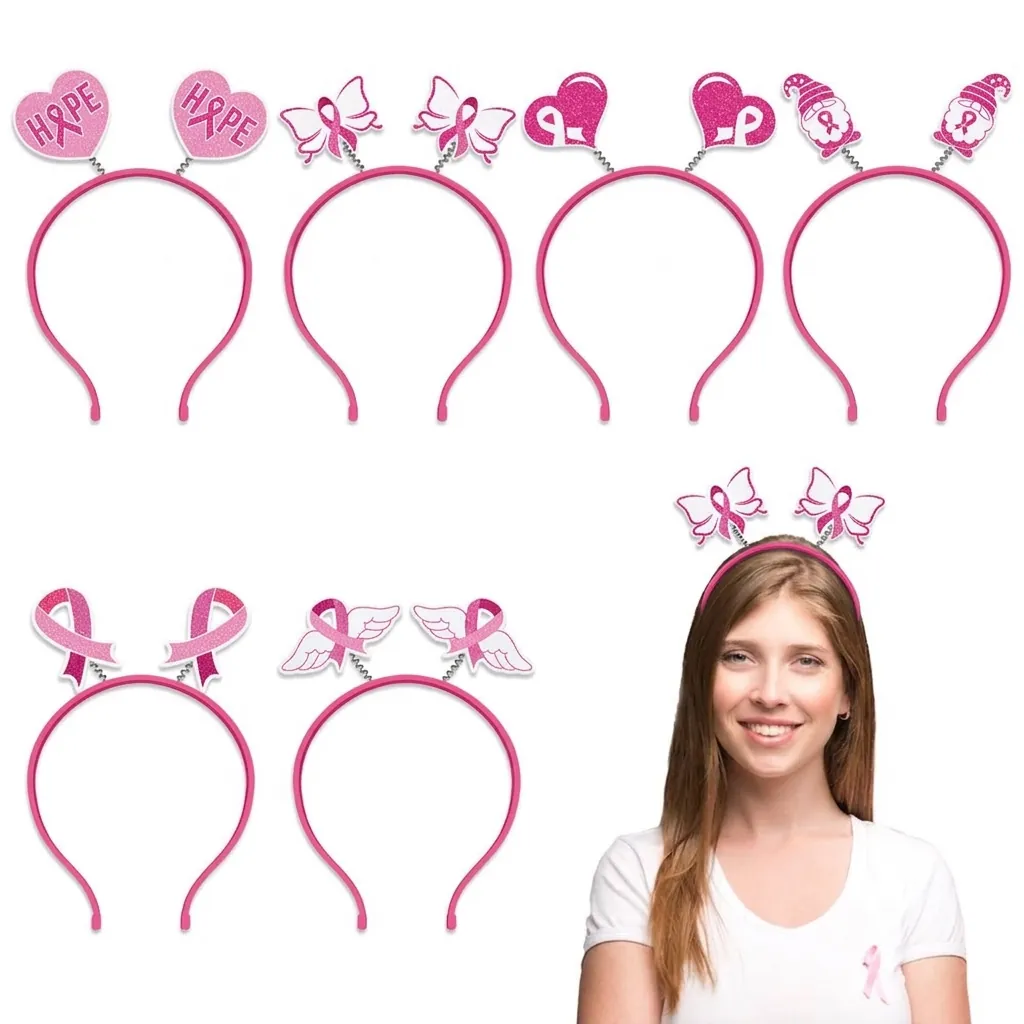 Borstkankerbewustzijn Roze Lint Haarband Hoop Hart Engelvleugels Glitter Party Haaraccessoire Voor Liefdadigheidsevenementen Vrouwen