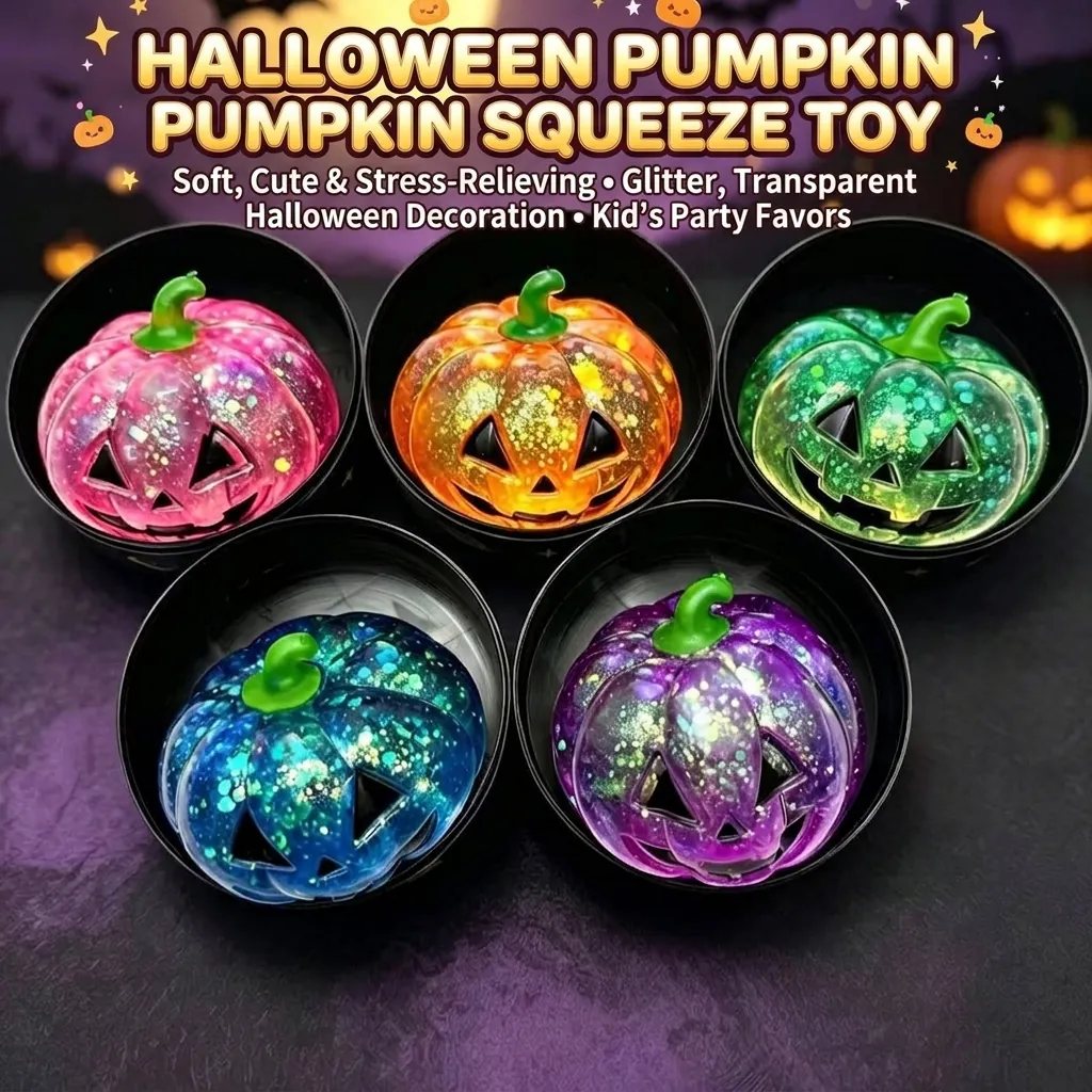 Juguete para Apretar de Calabaza de Halloween Alivio del Estrés TPR Purpurina Jack-O-Lantern para Regalo de Fiesta