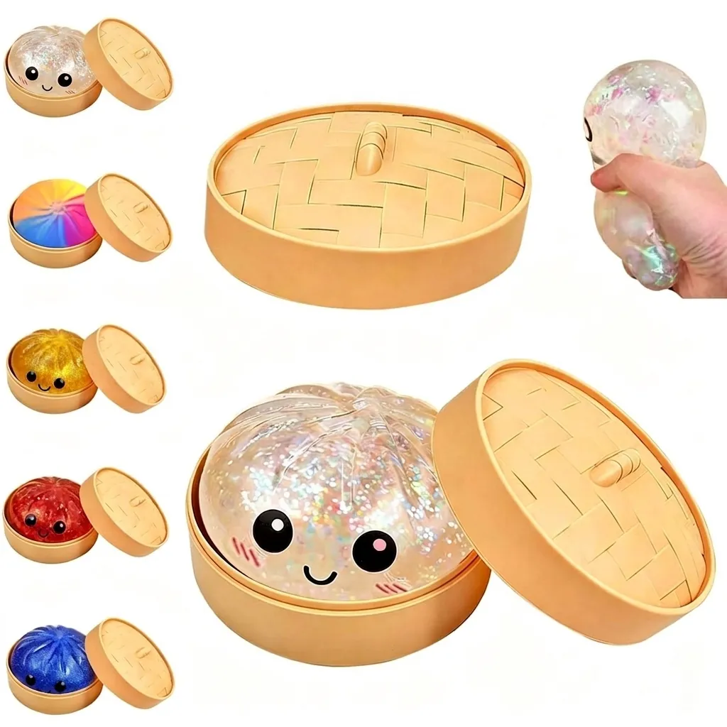 Simulazione Panino al Vapore Squishy Giocattolo Antistress TPR PP Morbido Sensoriale Giocattolo da Spremere Con Custodia per Cottura a Vapore per Adulti Ragazzi Ufficio Arredamento