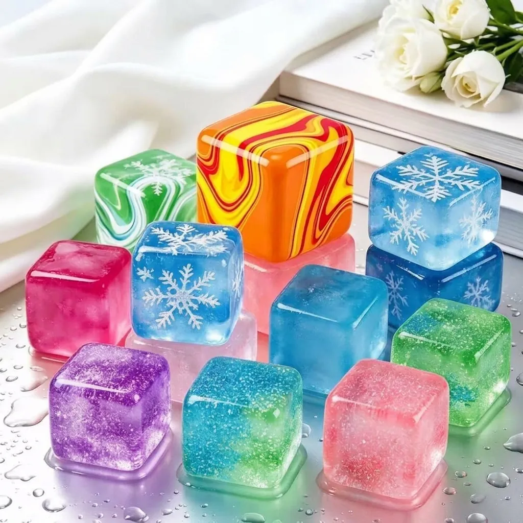 Buntes Eiswürfel Quetschspielzeug Stressabbau Sensorisches Handspielzeug Glitter Schneeflocke Gelee Textur TPR Material Für Kinder Erwachsene