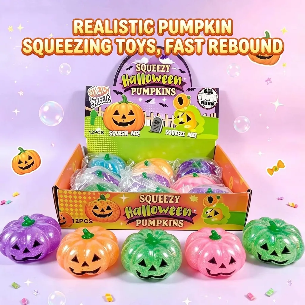 Halloween Pumpkin Head Squishy Toy Stress Relief Slow Rebound Glitter Jack-O-Lantern Funny Festive Gift For Party Stress Relief