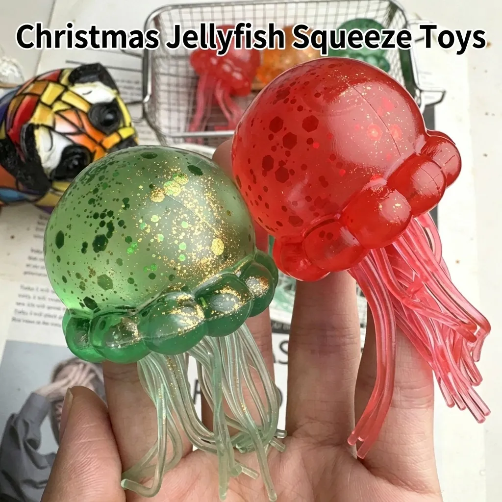 Serie de Navidad Juguete Squishy de Medusa de Maltosa TPR Purpurina Alivio del Estrés Pulpo Juguete de Descompresión para Niños Adultos