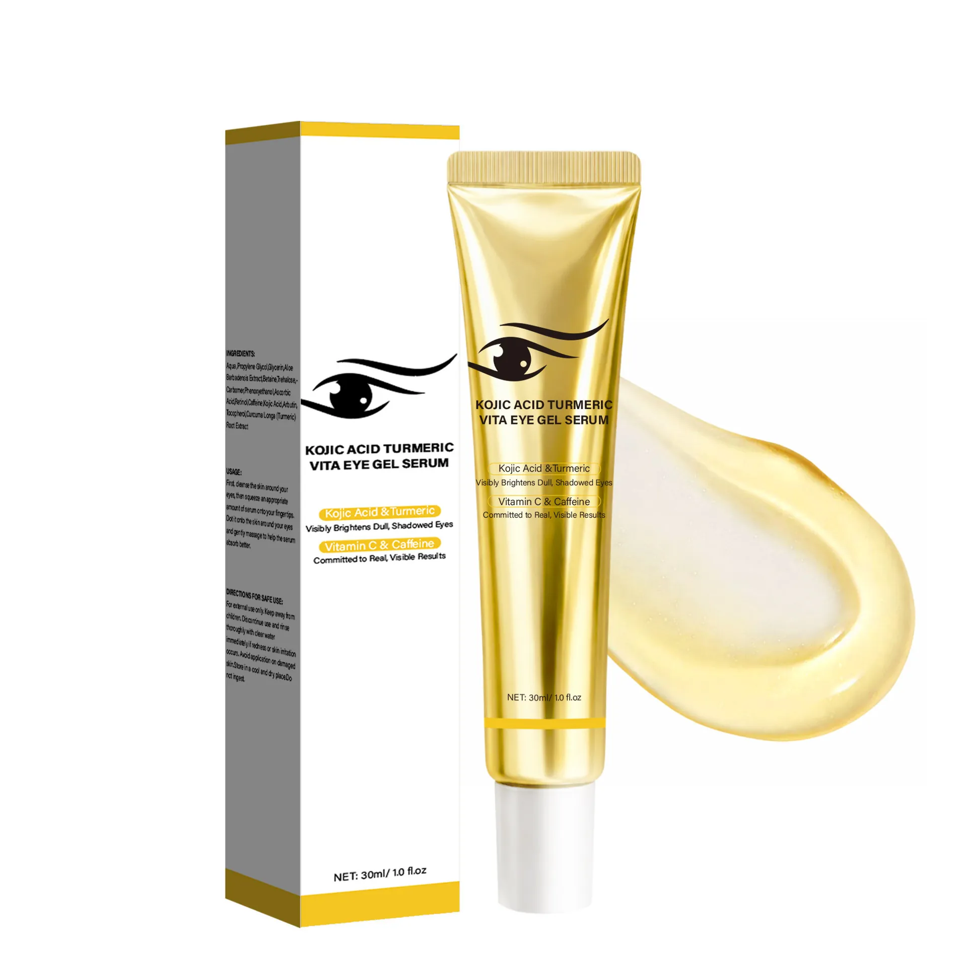 Kojic Acid Turmeric Vitamin E Eye Cream Gel Essence Eye Brightening Serum For Dark Circles Puffy Eyes Skincare Daily Use