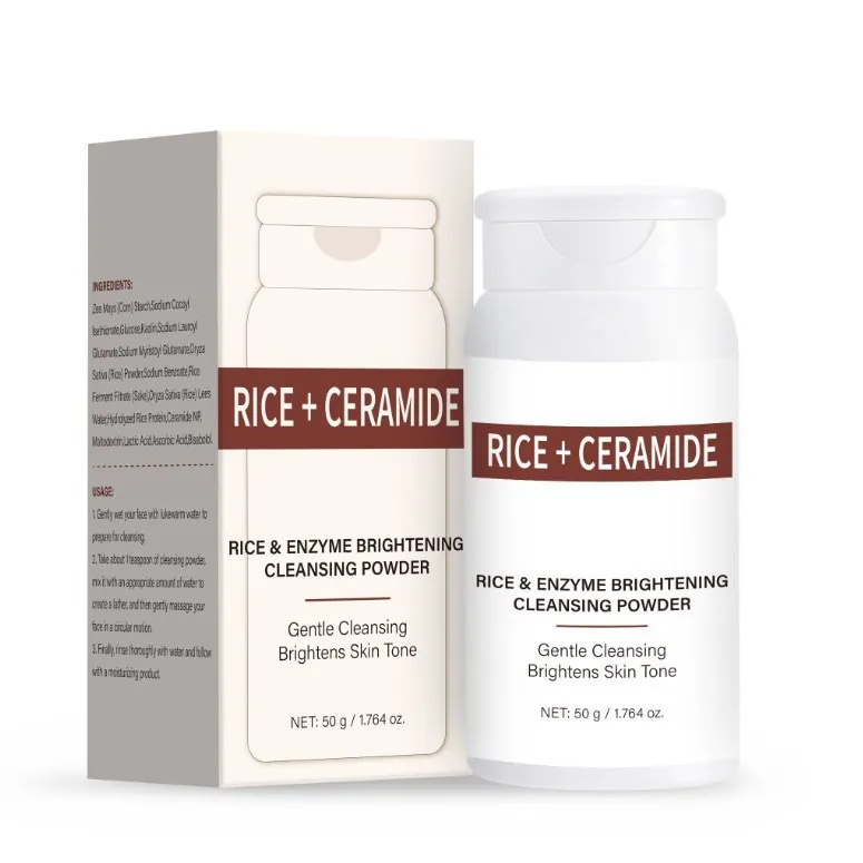 Poudre Nettoyante Éclaircissante Visage au Riz et Céramide pour Nettoyage en Profondeur Éclat de la Peau Nettoyant Doux aux Enzymes de Riz