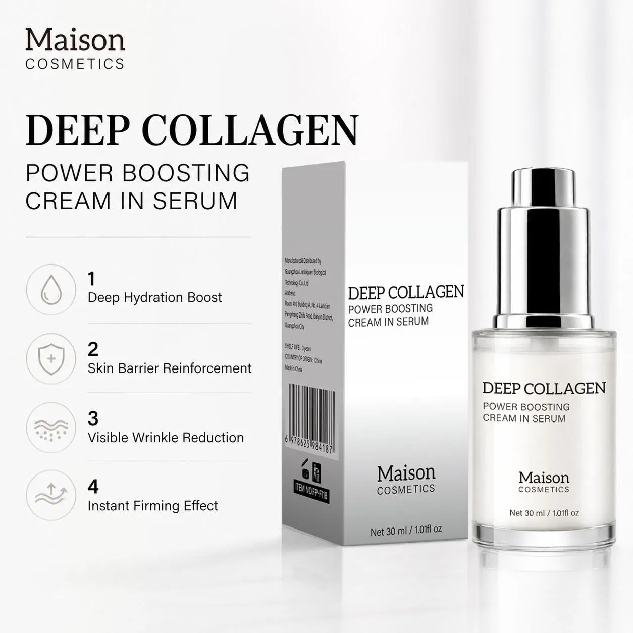 Siero Viso al Collagene Profondo Deep Collagen Power Boosting Cream In Serum Idratante Rassodante Antirughe per la Riparazione della Pelle