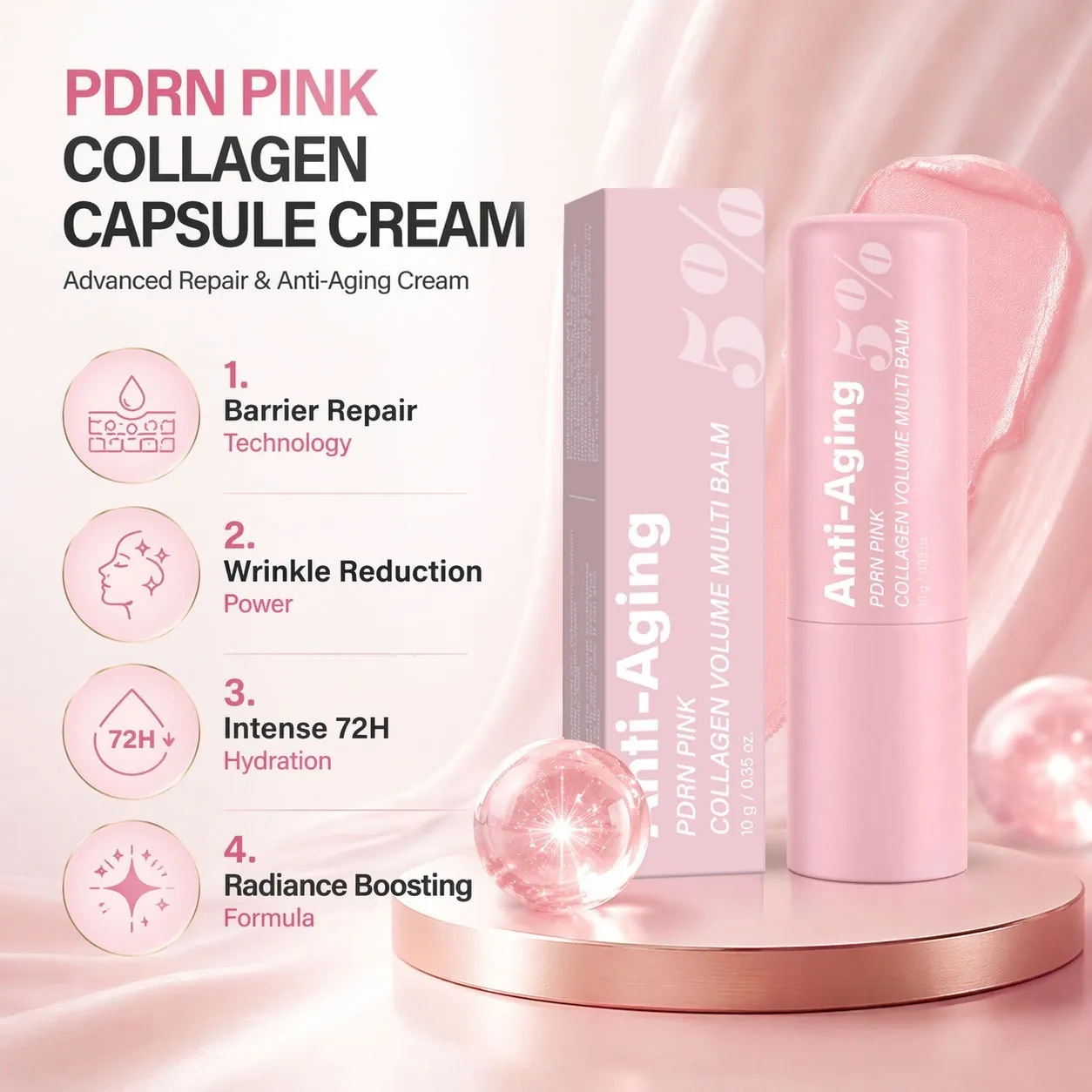 PDRN Pink Kollagen Multi Balsam Stick Für Gesicht Hals Lippenpflege Feuchtigkeitsspendend Anti Aging Anti Falten Haut Barriere Reparatur