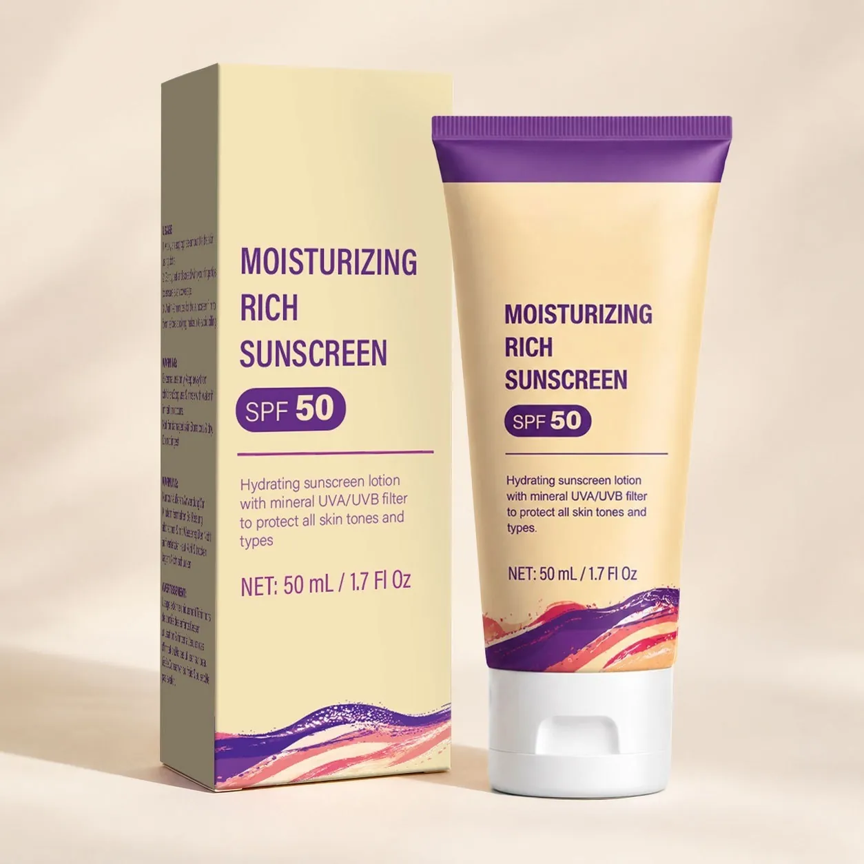 Crème Solaire Hydratante FPS 50 Protection Minérale UVA UVB Soin Visage pour Peaux Sensibles Protection Solaire Quotidienne