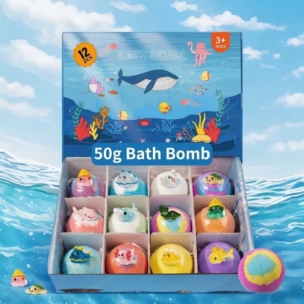 Juego de Regalo de Bombas de Baño Coloridas para Niños Con Juguetes Ocultos de Animales Marinos Burbujas Perfumadas Naturales para Baño