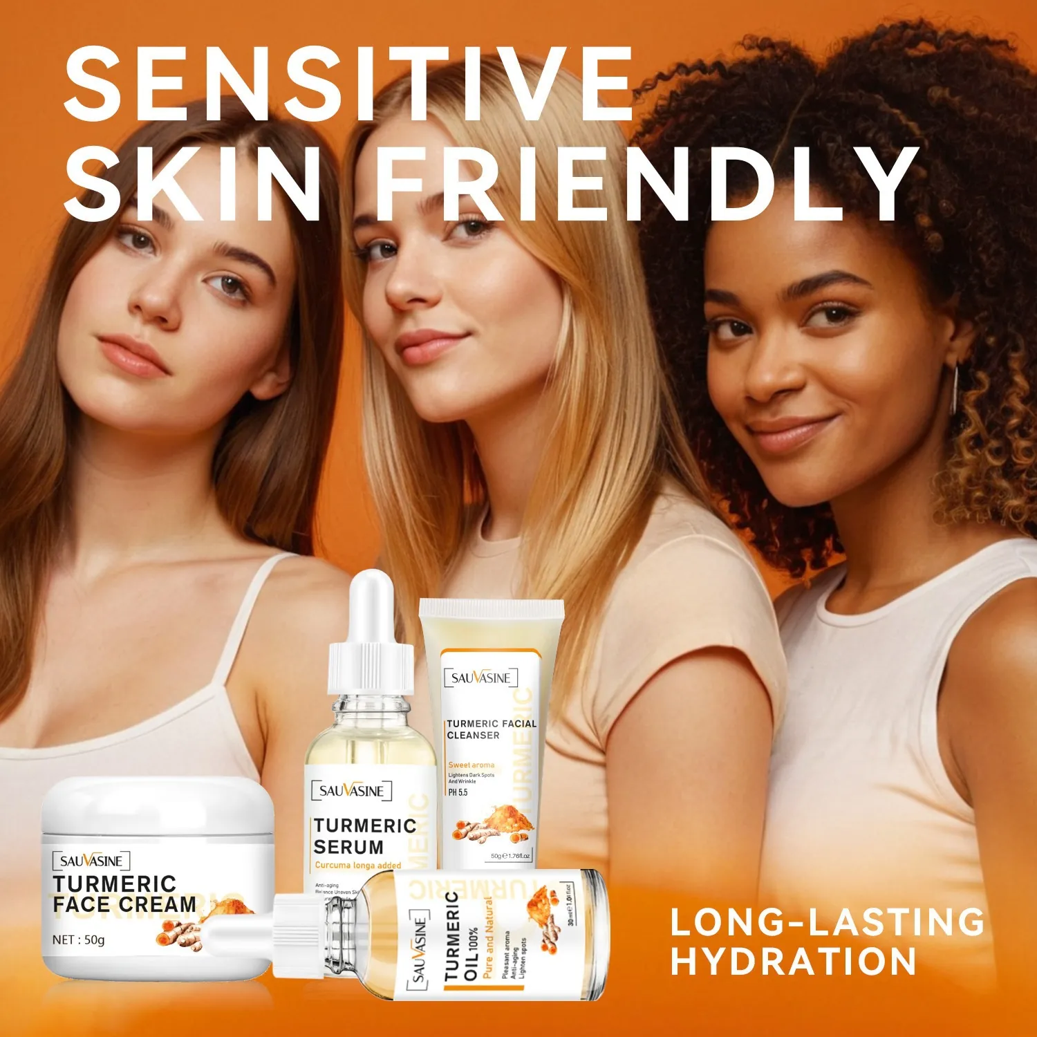 SAUVASINE Kurkuma Hautpflege Kollektion Kurkuma Gesichtsmaske Serum Öl Reiniger Creme Toner Augencreme Körperpeeling Aufhellend