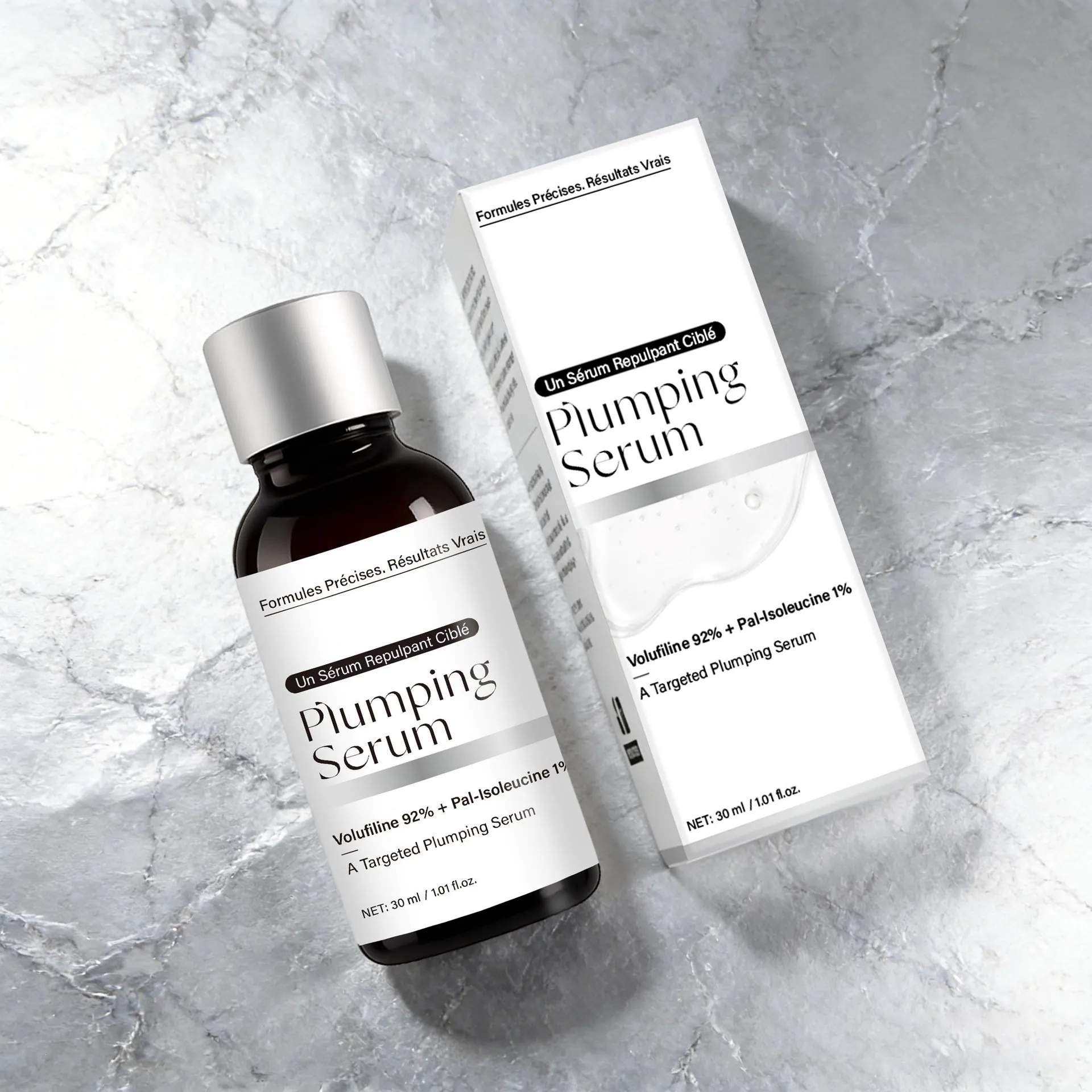 Sérum Repulpant à la Volufiline et Pal-Isoleucine pour Visage et Cou Essence Raffermissante Flacon en Verre Neutre