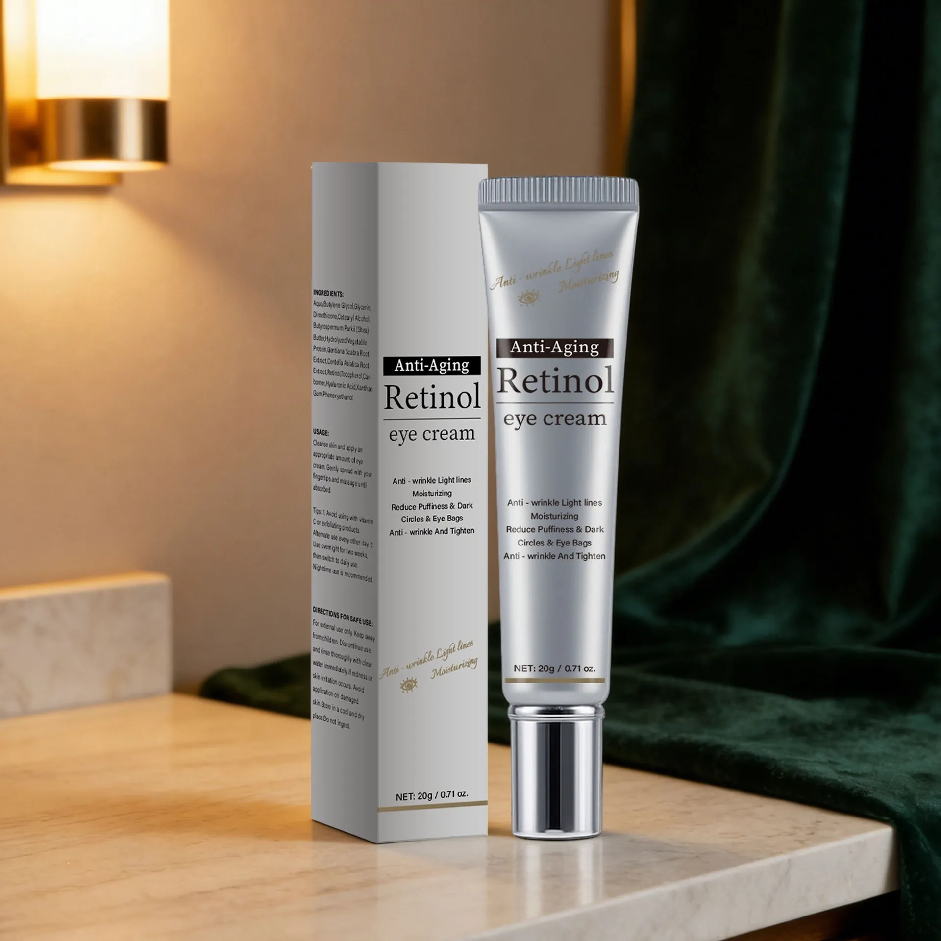 Retinol Anti-Aging Eye Cream Tightener For Fine Lines Dark Circles And Puffiness Hydrating Skin Care For Women Tube Packaging