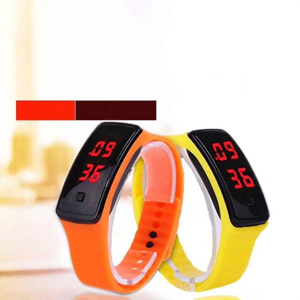 Fashionable Student LED Digital Electronic Watch Sporty Silicone Band Luminous Square Dial Wristwatch for Kids Teens Daily Use