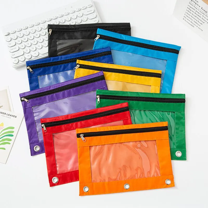Estuche para Carpeta de 3 Anillas Bolsa de Archivo de Tela Oxford Con Ventana Transparente y Cremallera para Escuela Oficina Almacenamiento