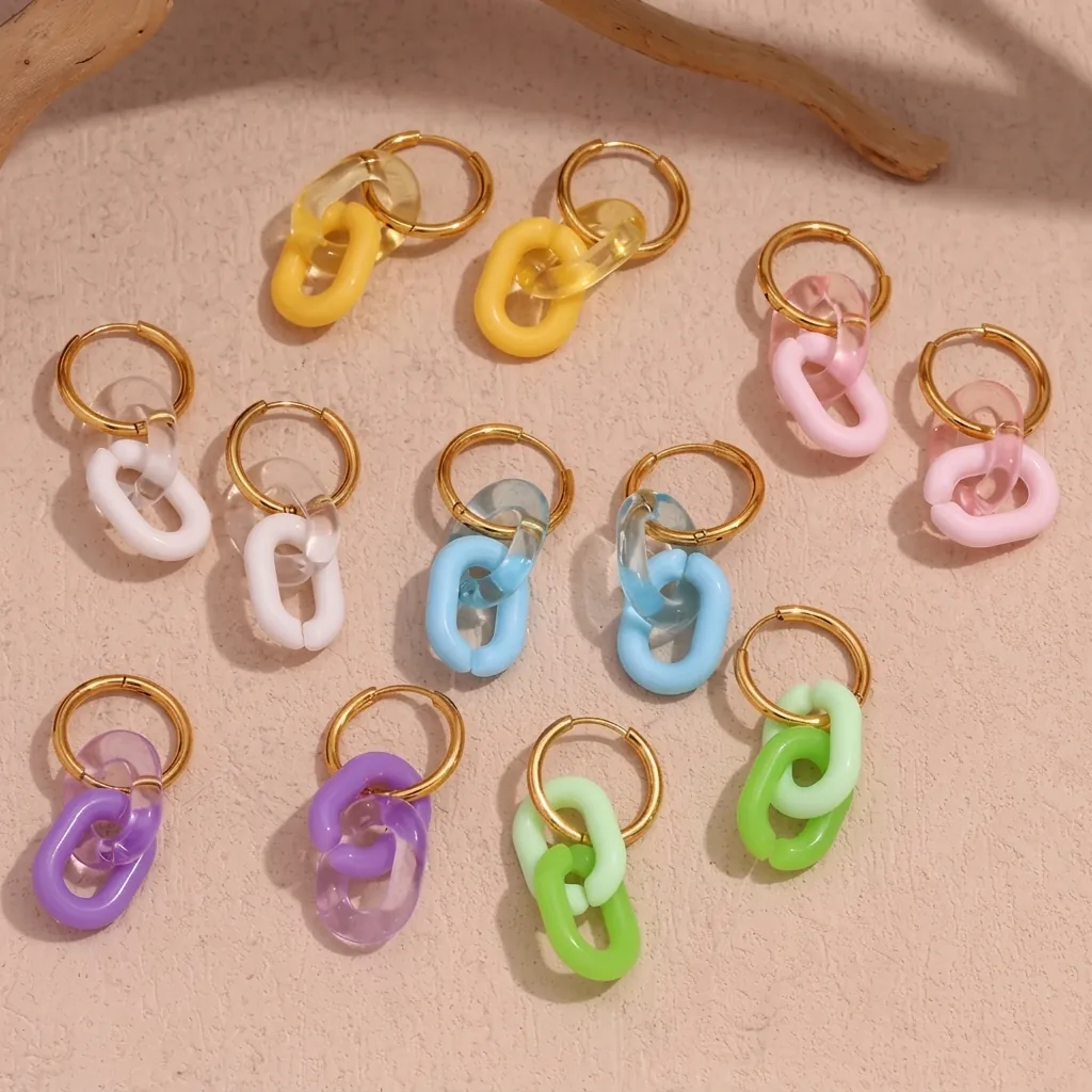 Fashion Stainless Steel 18K Gold Plated Hoop Earrings Colorful Acrylic Link Chain Personalized Jewelry For Women