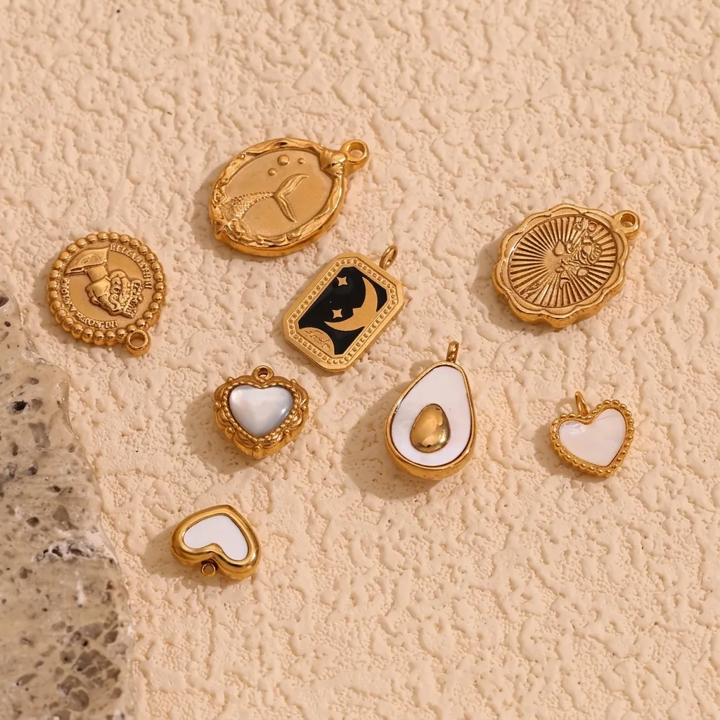 Edelstahl Anhänger 18K Vergoldet Herz Avocado Blume Charms Für DIY Halsketten Herstellung Vintage Stil Zubehör