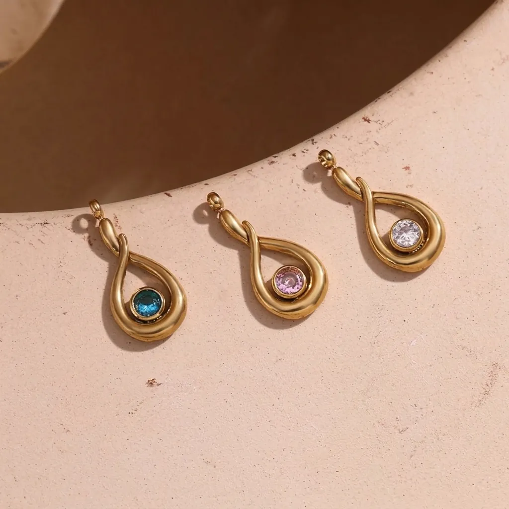 Roestvrij Stalen Vergulde Zirconia Waterdruppel Hanger Niche Ontwerp Engel Traan Gedraaide Hanger Alleen Voor Sieraden Maken Vrouwen