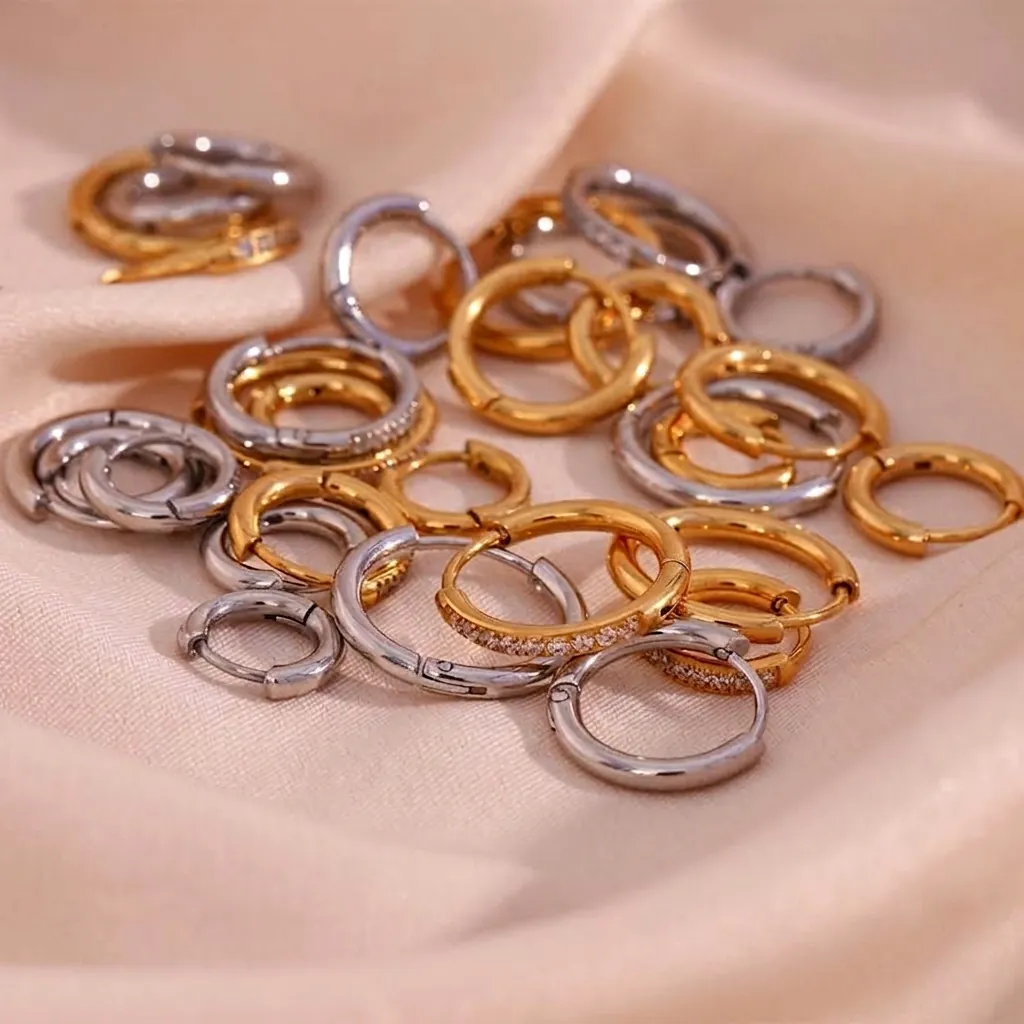 Minimalist Hoop Earrings 316L Stainless Steel 18K Gold Plated AAA Zircon Geometric Fashion Huggie Jewelry For Women