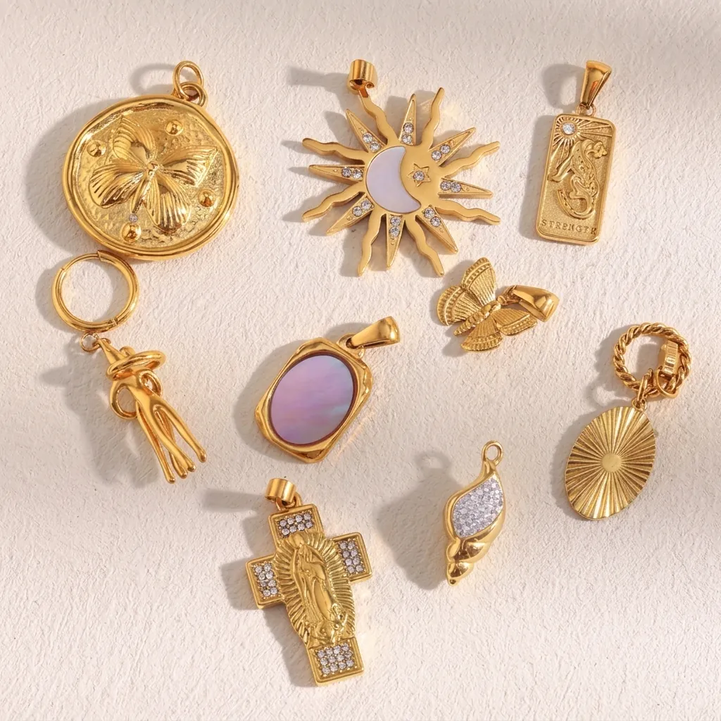 Stainless Steel Pendant 18K Gold Plated Necklace Charms DIY Jewelry Making Butterfly Sun Cross Shell For Women Girls