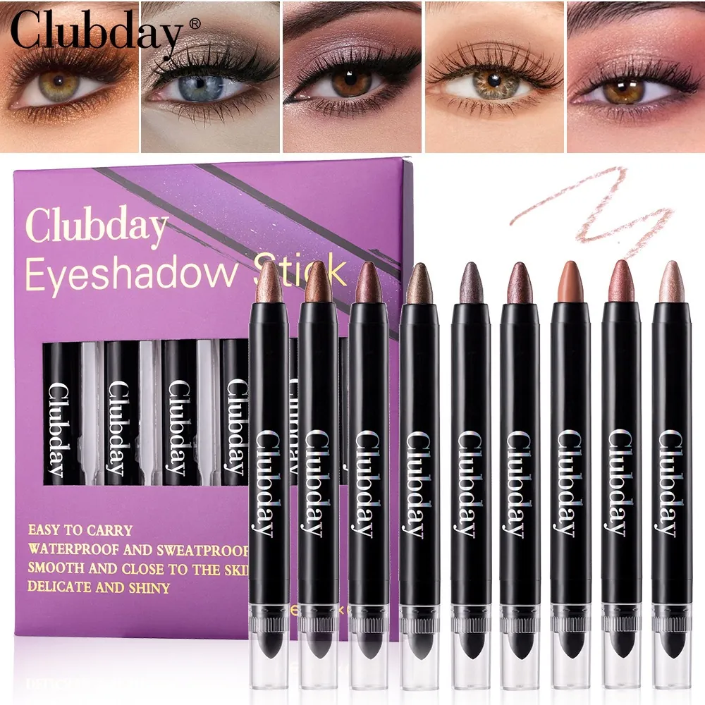 Clubday Mehrfarbig Schimmer Lidschattenstift Set Wasserdicht Doppelendiger Lidschattenstift Mit Wischschwamm Highlighter Für Damen