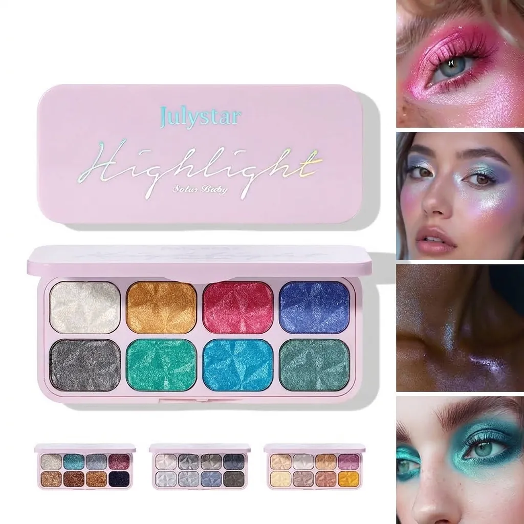 Palette de Fards à Paupières Pailletés 8 Couleurs Julystar Illuminateur Shimmer Texture Purée Imperméable Visage Corps