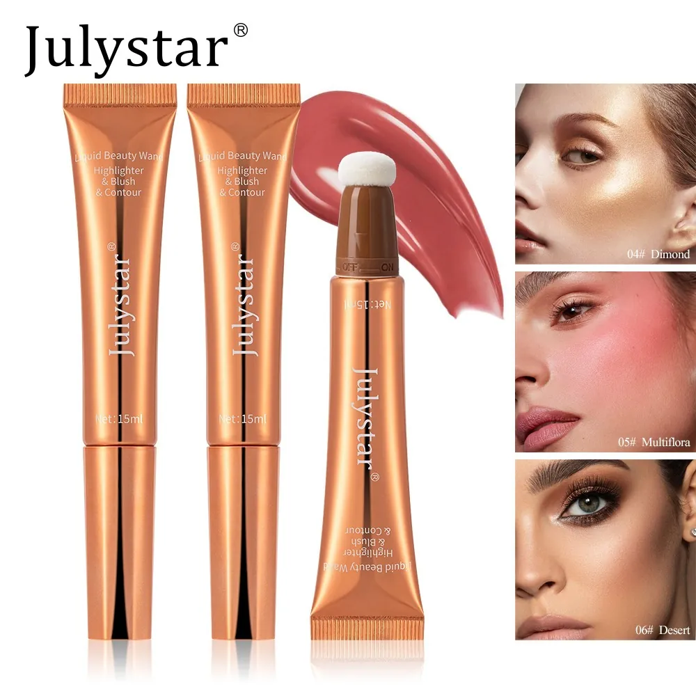 Julystar Liquid Beauty Wand Highlighter Blush Contour Stick Sponge Head Glow Shimmer Face Makeup Cream Wand For Women