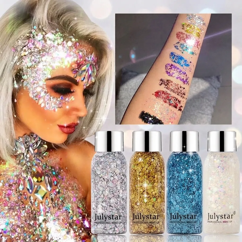 Iriserend Lichaamsglitter Gel Gezicht Lichaam Lip Oogschaduw Gepolariseerde Pailletten Gel Makeup Voor Kerstmis Feest Festival 30ml