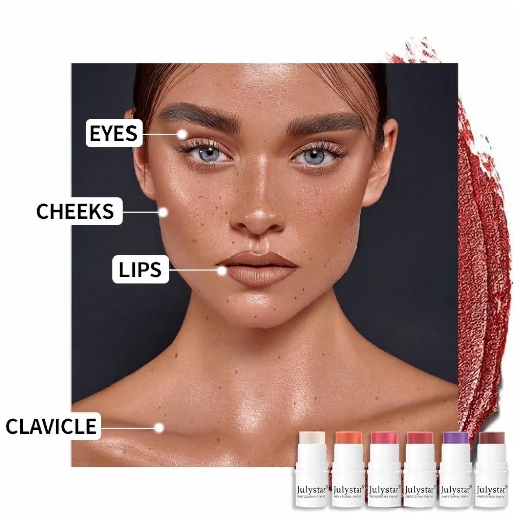 Julystar Matte Blush Stick Highlighter And Contour Multi-Stick Cream Blusher For Face Eyes Lips Long Lasting Makeup Stick