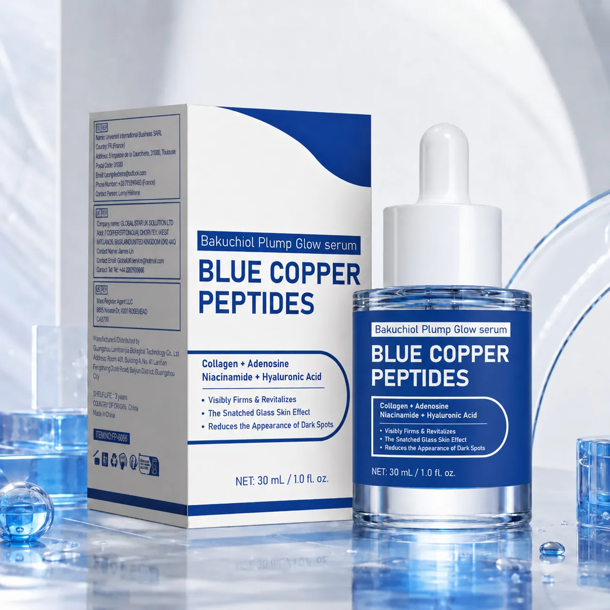 Blaue Kupferpeptide Serum GHK-Cu Kollagen Gesichtsserum Bakuchiol Adenosin Niacinamid Hyaluronsäure Straffende Aufhellende Hautpflege Essenz