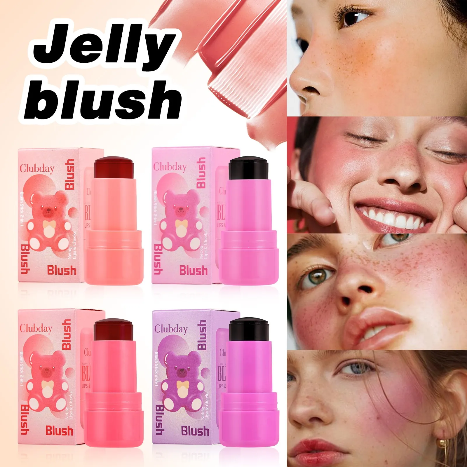 Multi Color Jelly Blush Stick Moisturizing Matte Lips And Cheeks Two-in-One Natural Long-Lasting Cooling Tint Stick