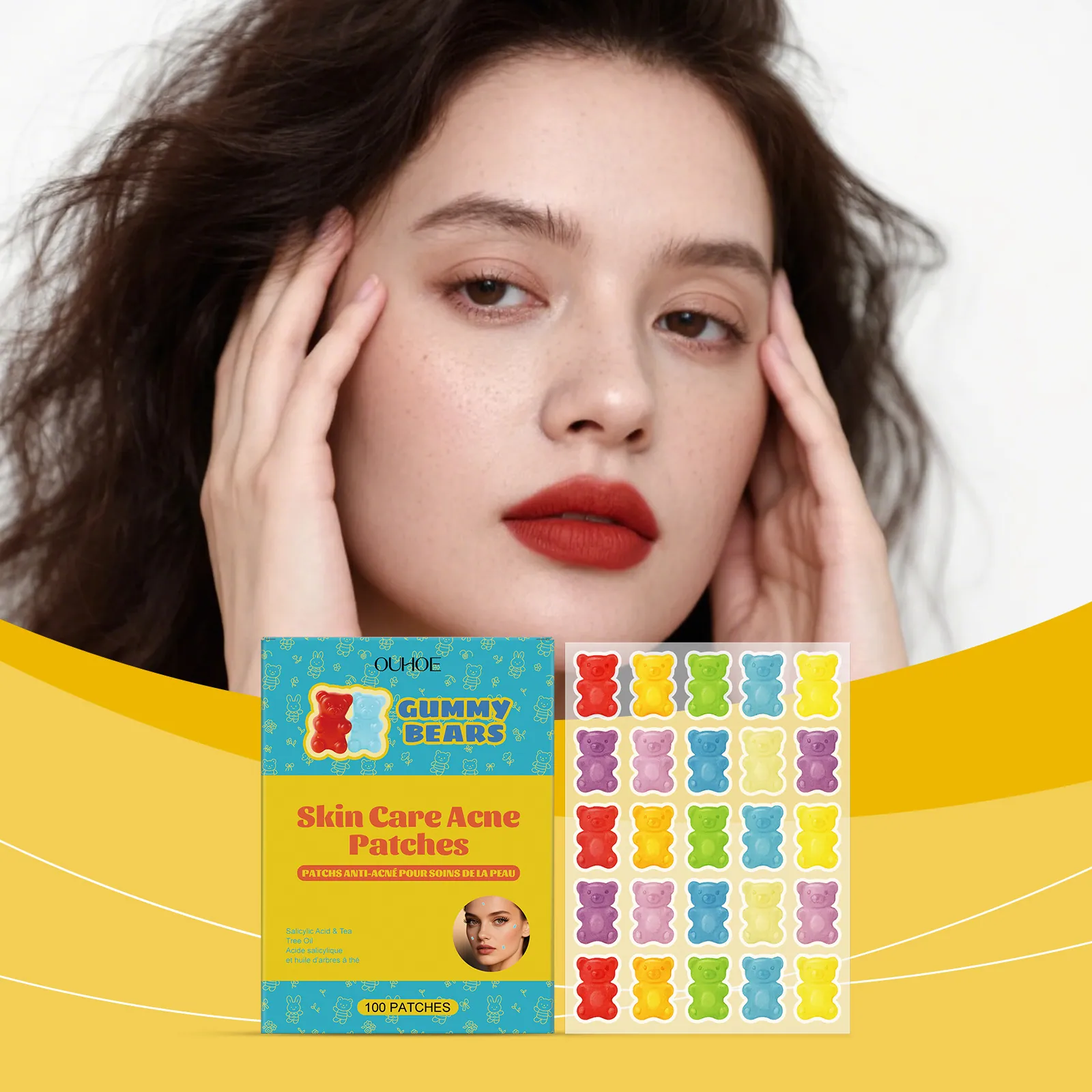 OUHOE Cerotti per Acne Idrocolloide a Forma di Orso Multicolore Invisibile con Acido Salicilico e Olio di Tea Tree per la Cura della Pelle