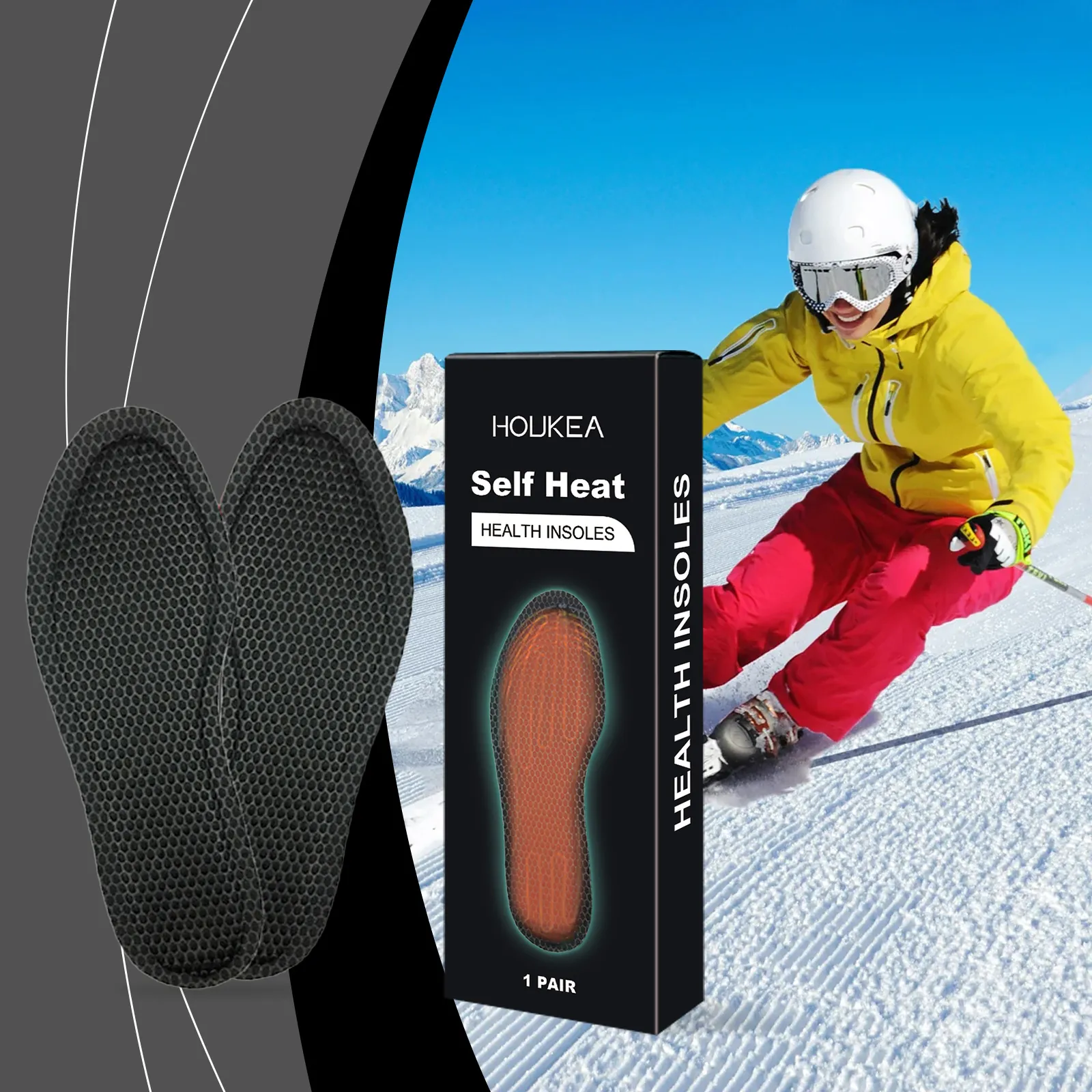 HOUKEA Self Heating Insoles For Outdoor Cycling Skiing Disposable Heat Foot Warmers Breathable Mesh Health Care Pads For Men Women