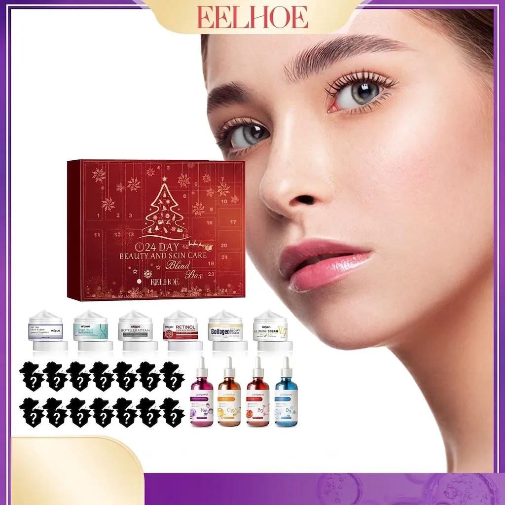 Calendario de Adviento de Belleza EELHOE 24 Días Caja Ciega de Navidad Juego de Regalo para el Cuidado de la Piel Sueros Cremas 24 Piezas