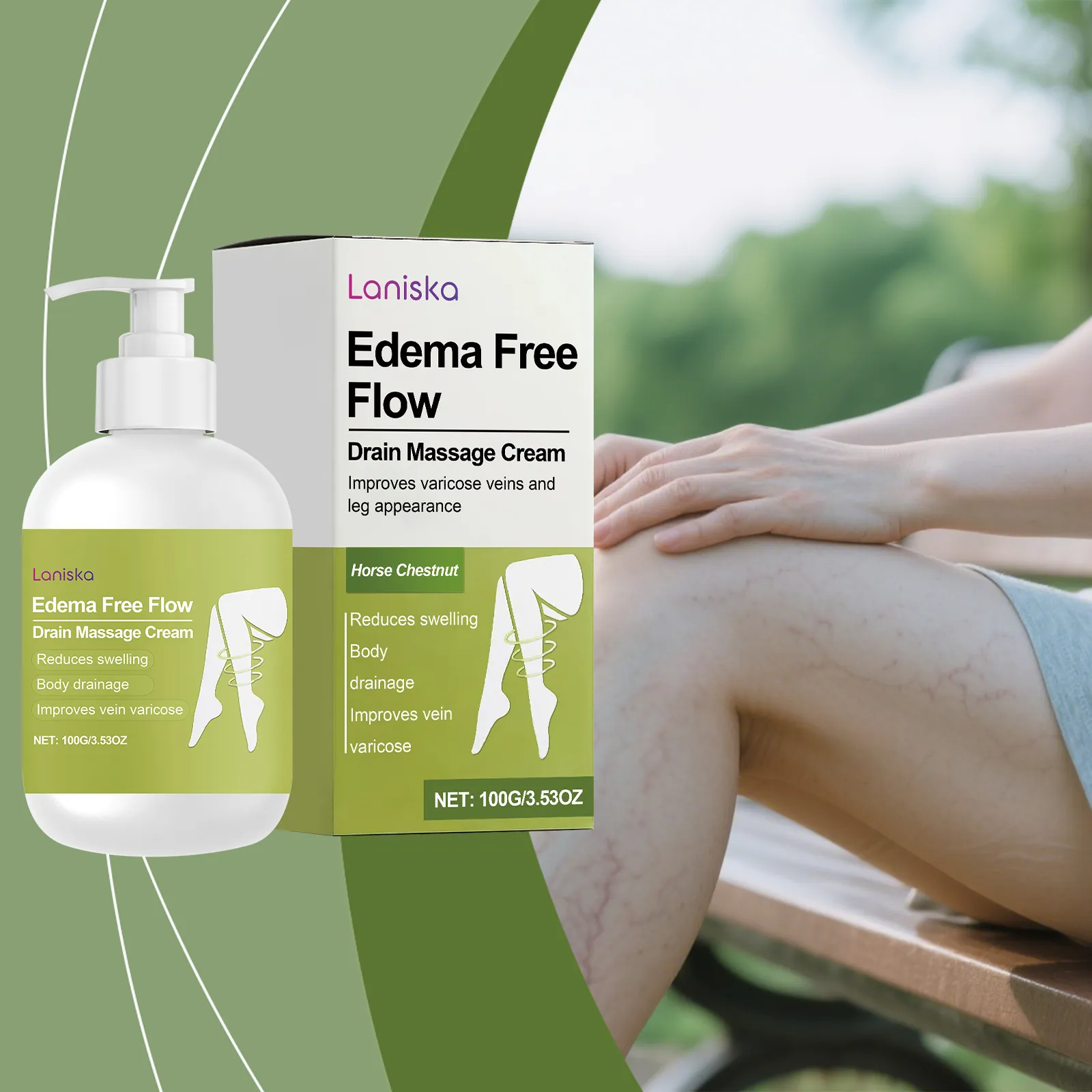 LANISKA Crème de Massage pour les Jambes Soulagement des Varices Marron d'Inde Apaisante Soin de la Peau
