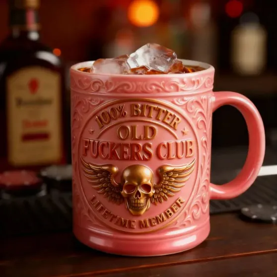 Old Fuckers Club Totenkopf Kaffeetasse Gothic Biker Keramikbecher Halloween Party Geschenk Bedrucktes Retro Design Souvenir